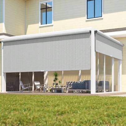 Outdoor Roller Shade For Patio With New Operation Mode(No Need Crank), (8'W X 8'H) 420GSM New Material Patio Blinds With 95% UV Protection, Outdoor Blinds For Shading, Privacy Protection, Gray,17406254