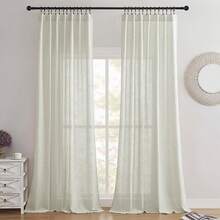 Sheer Curtains 84 Inches Long, White Curtains Living Room 2 Panels Set, Linen Curtains Window Privacy With Filtering (W52 X L84 Inch, Linen), Home Decor - 麥片 - 查看 2
