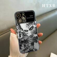 Funda para teléfono móvil con diseño de cocotero y hombre, electrochapada | Caja protectora AG Frosted Large View Window 2 en 1 para phone 17, 17 Pro, 17 Pro, 16 Pro, 16 Pro, 16 Plus, 16, 15 Pro, 15 Pro, 15 Plus, 15, 14 Pro, 14 Pro, 14 Plus, 14, 13 Pro, 13 Pro, 13, 12 Pro, 12 Pro y 12 Series - Plateado - Ver 8