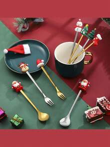 2 Stücke Weihnachts-Kaffeelöffel mit roter Geschenkbox - Kreative Weihnachtsbaum, Weihnachtsmann, Stern Edelstahl Löffel, geeignet für Essgeschirr, Dessert, Tee, Suppe Rühren, praktisches Weihnachtsgeschenk - Weihnachtsparty Zubehör