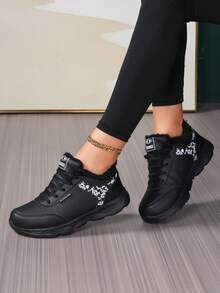 Damen Lässig Sportschuhe, Herbst/Winter warm gefütterte Knöchelstiefel, schnürbar gefütterte flache Outdoor Schneestiefel