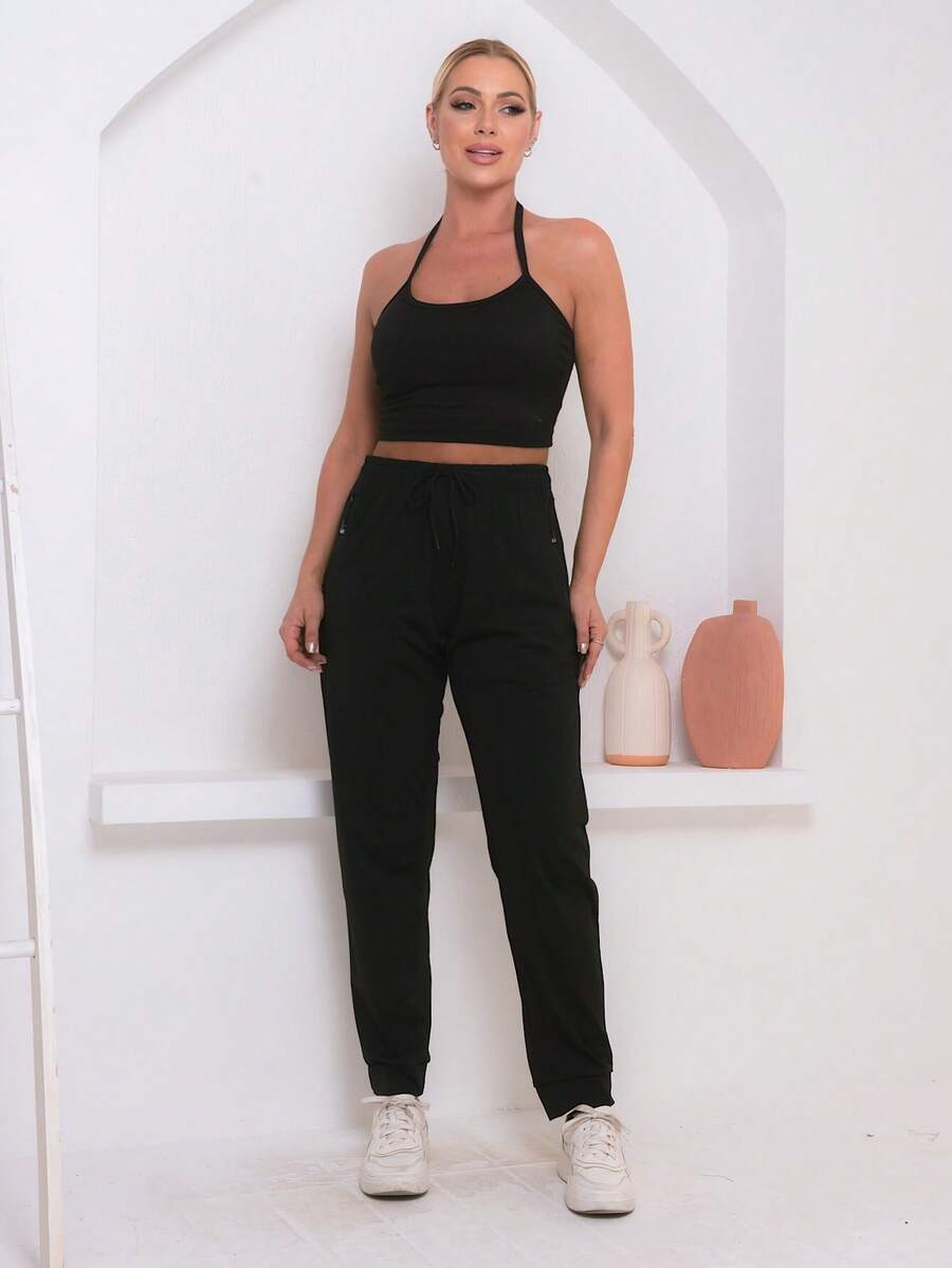 Women's Sports Pants With Elastane - Comfort And Flexibility For Physical Activities - 珊瑚紅 - 查看 1