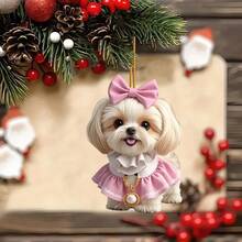 1pc Pink Acrylic Bow Cute Dog Decor Pendant, Suitable For Car Rearview Mirror, Home Room Decoration - Multicolor - View 2