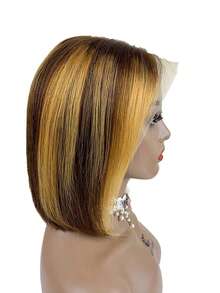 Eulisi 13*4 透明蕾丝前真人发假发，短款波波头，巴西雷米发假发，自然黑色，6-14 英寸短款精灵头假发