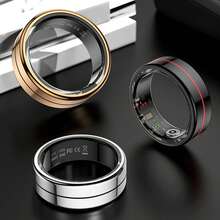 Intelligenter Ring - Fitness- & Schlaftracker, Schritt-, Distanz- & Kalorienüberwachung, magnetisches Laden - modisches Edelstahldesign, perfektes Geschenk zum Geburtstag, Neujahr, Weihnachten für Freunde, ideal für Partys, Feiertage & besondere Anlässe, IP68 wasserdicht, kompatibel mit iOS & Android, keine Abonnementgebühr, Roségold/Weiß/Schwarz, Größe 7/8/9/10/11/12 (15mAh wiederaufladbarer Akku) - YJH-R04 - Übersicht 3