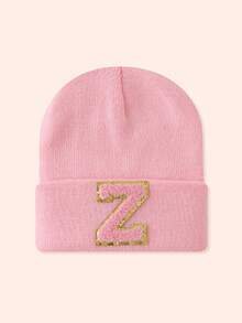 1 Stück Kinder Rosa 26 Buchstaben gestrickte Mütze, Kleinkind Jungen Mädchen warme Beanie Kappe, geeignet für Outdoor, Alltag, windundurchlässig & warm