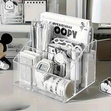 透明塑料桌面收纳盒，带笔筒和便笺簿 - 多隔层办公室和学校用品收纳盒，适用于家庭、办公室或教室 - 彩色 - 查看 11