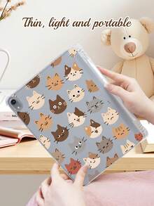 Tablet Computer Case, Cartoon Kitten Pattern, Many Interesting And Cute Kitten Emoticons, Transparent Shell With Pen Slot, Compatible With Various Models Such As IPad Air 3 (10.5 Inches), IPad Air 4 (10.9 Inches), IPad Pro11-In (M4)-2024, Etc.