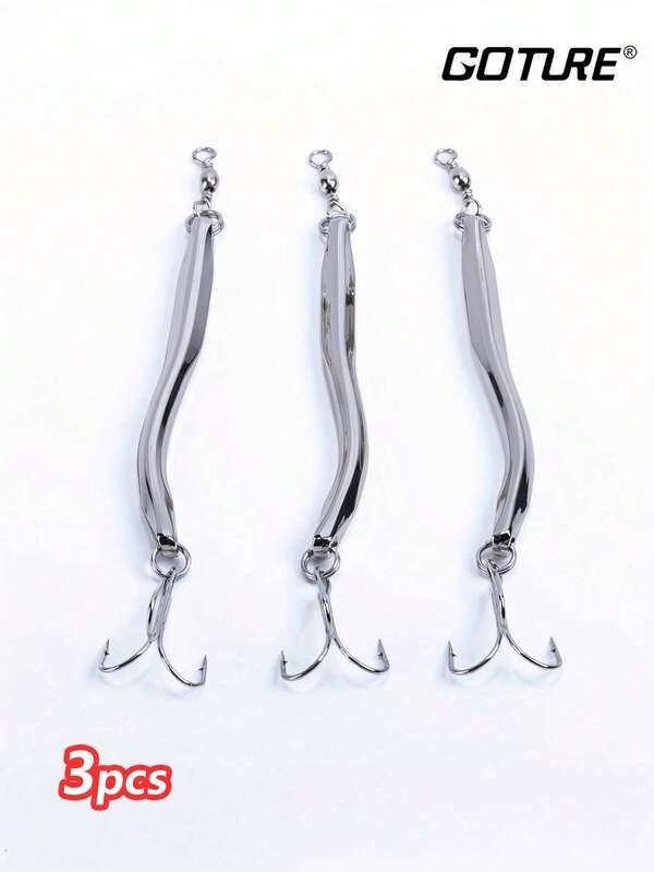 GOTURE 3 قطع طعم صناعي من سبيكة الزنك ذو تصميم متدرج مع حلقة دوارة علوية وخطاف حاد، طعم سمك دقيق للرمي البعيد والعميق