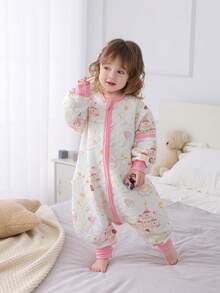 1.5tog 儿童睡袋，适合 3 个月至 7 岁宝宝，春秋冬款，薄棉绗缝睡袋，可拆卸袖子，儿童防踢防寒睡袋