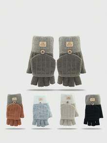 Luvas de Tricô para Escrita para Mulheres, Luvas Sem Dedos para Tela de Toque, Luvas Grossas e Quentes de Inverno para Estudantes, Ciclismo, Outono/Inverno