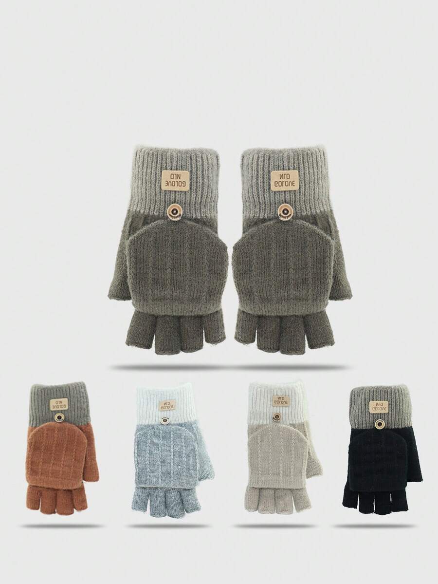 Luvas de Tricô para Escrita para Mulheres, Luvas Sem Dedos para Tela de Toque, Luvas Grossas e Quentes de Inverno para Estudantes, Ciclismo, Outono/Inverno