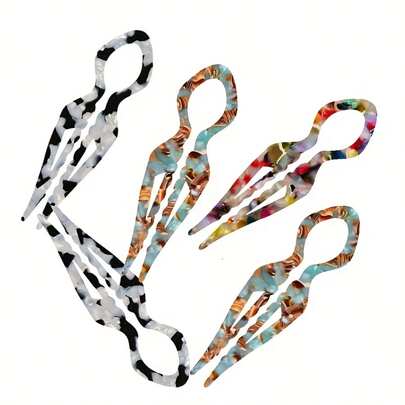 1个醋酸纤维发夹 - 11厘米小球蓬松卷发魔法发夹，简约发夹，U型梳子，可垂于脑后，女士马尾卷发配件，优雅复古发簪，适合女性，马尾打结，正式和日常发型 - 派对、婚礼、日常使用发夹 - 优雅发饰礼品