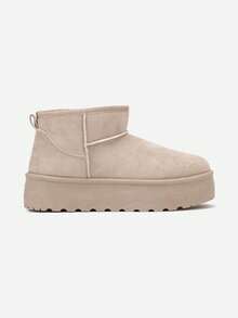 Winter Fashion Versatile Casual Snow Boots On Platform - Beige - View 3
