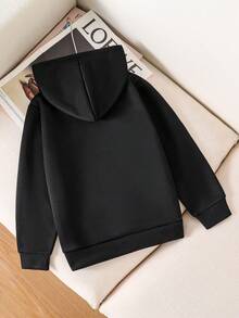 女童休闲瑜伽体操图案卫衣，带保暖内衬 - 黑色 - 查看 2