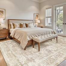 8x10 Area Rugs For Living Room Machine Washable Vintage Rug With AntiSlip Backing Soft Floral Print Large Rugs Foldable Thin Area Rug For Bedroom Dining Room 8 X 10 Beige Brown - 米色棕色 - 查看 4