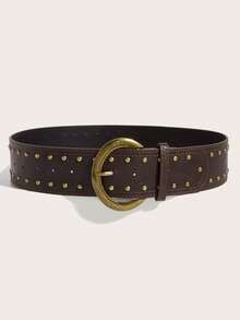 1pc Women's Dark Western Style Heavy Studded Wide Waist Belt - Coffee - View 2