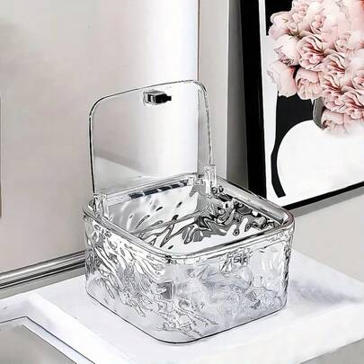 1PC Fashion Transparent Acrylic Hairpin Storage Box With Lid - Waterproof Storage Container, Suitable For Hair Bands, Bowties, Cotton Sticks And Hair Clips - Multi-Functional Bathroom Container