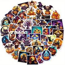 50pc New Scary Halloween Stickers With Black Faces, Featuring A Unique Pumpkin Halloween Sticker