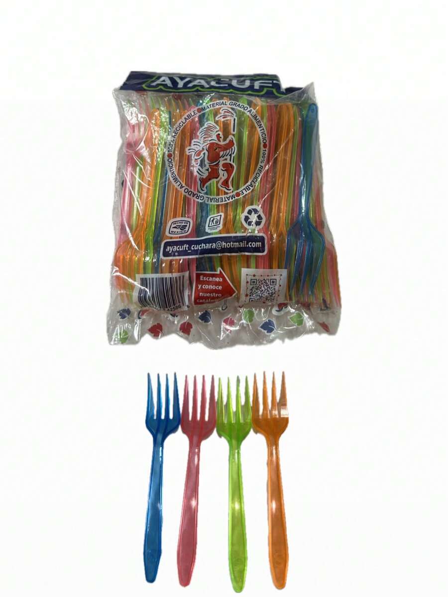 Disposable Plastic Dessert Fork, Neon Color For Parties - 彩色 - 查看 1