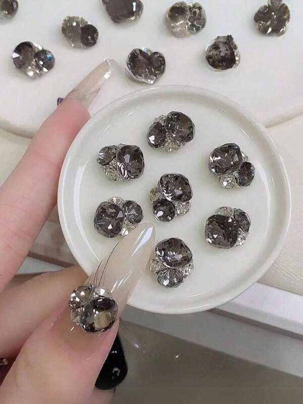 2 Stücke Herbst/Winter Neu Vogelnest Strass, 1cm große schwarze Nagelkunst Strass Dekoration, schwarzes japanisches Nagelkunst Zubehör für Nageldekoration