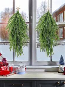 Artificial Hanging Plants, Christmas Teardrop Pine Needle Hanging Swag, Artificial Pine Needle Branches Faux, Winter Wreath Hanging Plants, For Front Door, Wall, Home Christmas Decoration Home Decor Christmas Decorations Room Decor Christmas Decorations Home Christmas Gifts Christmas Decor - Multicolor - View 6