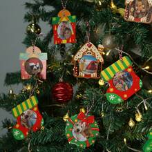 10/20 piezas Adornos de marco de madera de Navidad, Marco de foto de Navidad de colores, 5 estilos de adornos de foto de Navidad de madera para decoraciones del árbol de Navidad, decoraciones colgantes del árbol de Navidad, manualidades navideñas, regalos de fiesta