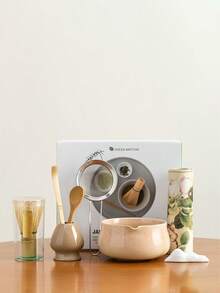 5/8pcs Set Ceramic Matcha Bowl, Matcha Whisk, Bamboo, Matcha Brush, Tea Scoop, Matcha Ceremony Gift Box, Round Pointed Ceramic Matcha Bowl & Whisk Set, Fade-Resistant, Elegant & Durable, Suitable For Outdoor Travel & Leisure, Tea Enthusiasts, Kitchen