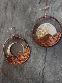 1 Paar Boho Vintage Cut Out Rund & Gebogene Mond Ohrringe - Braune Legierung Halbmond Design, leicht und bequem, für Alltag und Party, einzigartiges Geschenkidee, Boho Chic Accessoire, künstlerisches Accessoire, polierte Oberfläche