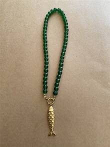 不锈钢鱼形吊坠项链，蓝绿色串珠度假风格项链 - 串珠項鍊 - 查看 10