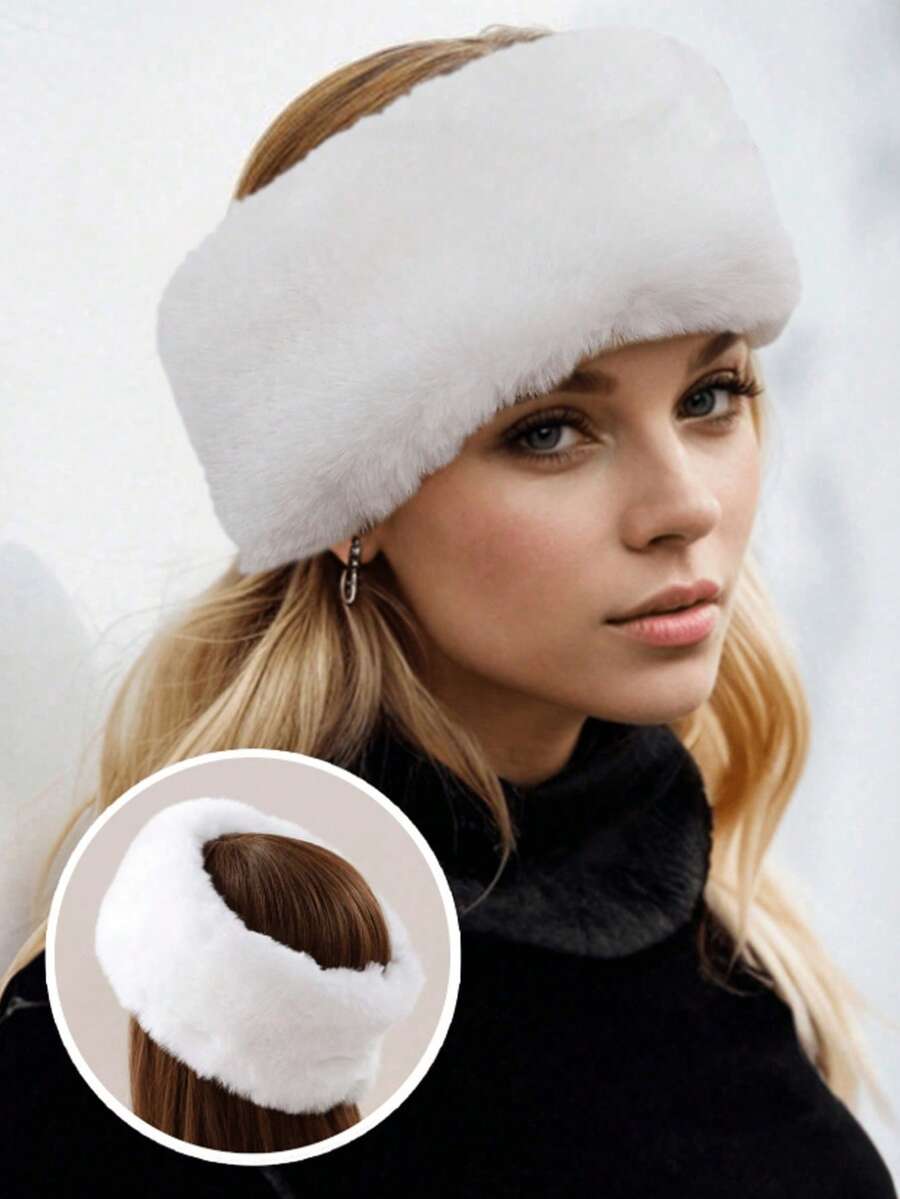 1pc Autumn And Winter Furry No Hollow Top Hat Hair Accessories Loop Fur Thickened Imitation Fox Fur Hat Loop Warm Fake Hair With Hat For Women, Plush Headband, Hollow Top Hat, Warm Fall Hair Band For Vacation Outfits Woman Women Bandanas Winter Plush Head Scarf - Multicolor - View 1