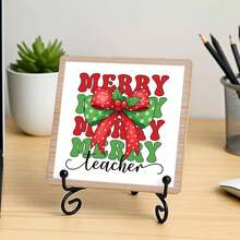 Panneaux décoratifs et plaques "Joyeux professeur", nœud de Noël pour professeur - Décoration de bureau mignonne pour femmes, décoration de bureau pour femmes, décoration de bureau bohème, décoration murale esthétique, cadeaux uniques pour femmes, décoration de bureau - Idéal pour la salle de classe et Noël