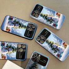 Funda protectora para teléfono con diseño de muñeco de nieve electrochapado | AG Mate con ventana grande 2 en 1, compatible con las series 12/13/14/15/16 (incluidos Pro, Pro, Plus y otros modelos), funda antigolpes, resistente a caídas, mate, elegante, de alta calidad, con tecnología electrochapada, protectora, delgada, para usuarios y compradores navideños. - Plateado - Ver 4
