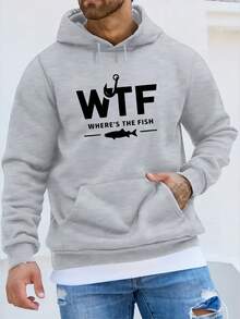 Sudadera con capucha divertida para hombres jóvenes con patrón '¿Dónde está el pez' - Forrada de felpa, cálida, gris, casual, regalo humorístico, ropa para entusiastas de la pesca - Negro - Ver 3