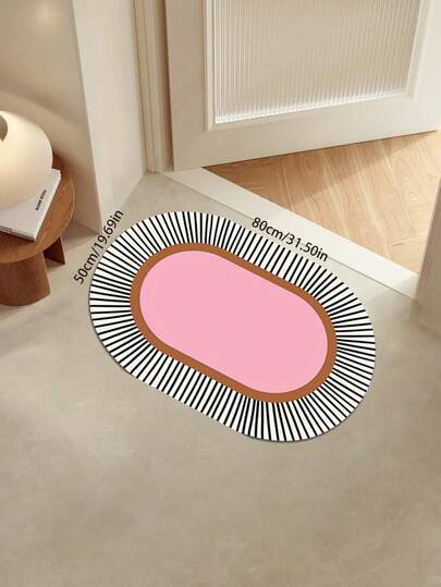 1pc Roze Gestreepte ative Rug, Oval Faux Wool Zachte Com Tafel Bedside Living Room Balcony Area Home Multiple Sizes Available Bedroom Small Outdoor Washable Plush Furry Thick/Fluffy view 6