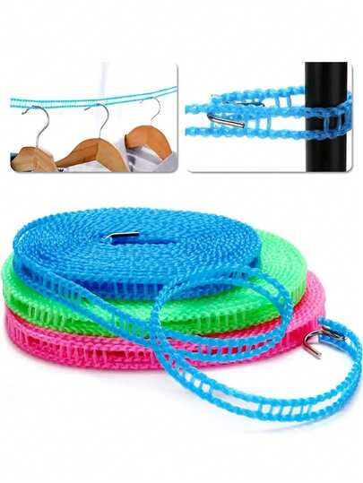 3 Stücke Windgeschützte Wäscheleine, blau und grün, 3 Stücke geflochtene Wäscheleine mit eingebauten Haken - stabil und langanhaltend für die Verwendung Outdoor zum Aufhängen von Hemden, Socken und Handtüchern, ideal für Reisen und Zuhause. Windgeschützte Reise-Wäscheleine, geeignet für Camping Outdoor, Balkon und Studentenwohnheim - langanhaltend und verstellbar, zum Aufhängen von nasser Wäsche, leicht und einfach zu verwenden.