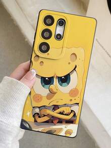 SPONGEBOB 1 carcasă de telefon moale neagră cu desene animate SpongeBob, compatibilă cu OPPO/Galaxy S22/S23/S24 Ultra, carcasă de protecție moale originală pictată manual, design anti-cădere, cadou excelent pentru prietenă