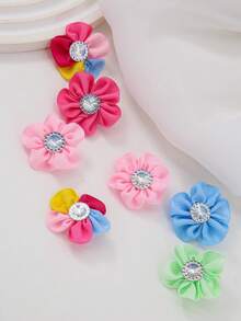 287个女孩水钻花朵发夹，可爱公主发圈，高弹力不伤发发圈，马尾辫发圈，蝴蝶结发带，时尚百搭鳄鱼夹，适合日常佩戴的发饰，礼物，秋季时尚，爪夹，发夹，礼品，蝴蝶结，头饰 - 彩色 - 查看 3