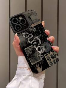 1pc Fashionable Retro Snake Stripe Pattern High-End Faux Leather Shockproof Anti-Fingerprint Phone Case Compatible With Apple And Models - Multicolor - View 3