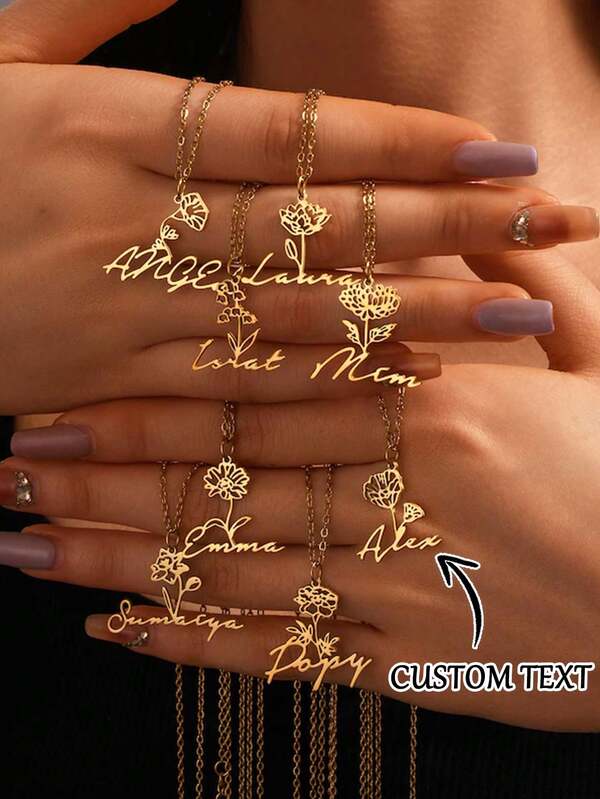 Personalized Birth Flower Name Necklace/Custom Jewelry/Birthday Gift/Horizontal Birth Flower Name Necklace/Christmas Gift/Bridesmaid Gift/Custom Name Necklace/Birthday Flower Jewelry/Flower Name Necklace/Handmade Birthday Gift/Gift For Her, Floral Design Personalized Name Necklace - December Flower Gift, Mother's Day, Father's Day, Easter Everyday & Party Jewelry, Unisex, Mother's Day Necklace, Elegant Luxury Accessory For Any Occasion, Halloween Gift, Valentine's Day Gift, Wedding Gift