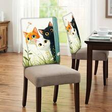 2/4/6pcs Cute Cat Pattern Linen Chair Covers, Suitable For Home Decor, Living Room, Dining Room, Garden, Hotel, Party, Washable Polyester Material Chair Seat Cushion Covers - Multicolor - View 2