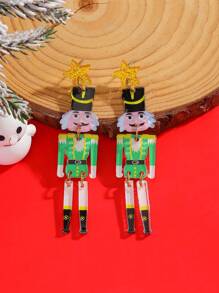 2pcs Bohemian Handmade Beaded Crystal Nutcracker Soldier Drop Earrings For Women, Festive Christmas Holiday Party Daily Wear Jewelry(Handmade Version, With Slight Variations)