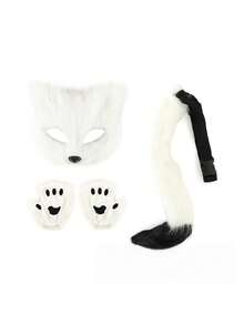 1pc/4pcs Fox Party Realistic Fox Mask Gloves Halloween Costume Set Plush Tail Prop Accessories, All Seasons - Multicolor - View 9