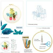 Kit de bordado floral que incluye aro de bordado, aguja, hilo, juego de herramientas de tijeras. Paquete de material de manualidades con tema de paisaje de plantas verdes, regalo de artesanía y decoración del hogar