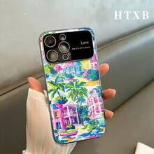 Funda para teléfono con diseño de palmera y coco, electrochapada | Funda AG Frosted Large View Window 2 en 1 para varios modelos, incluyendo las series 17, 16, 15, 14 y 13. - Negro - Ver 8