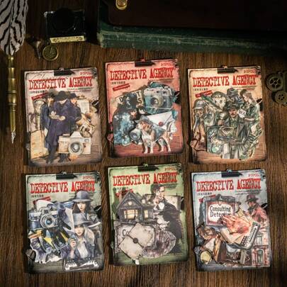 20pcs/Pack Detective Theme Stickers, Vintage Creative Aesthetic Sticker Decals, DIY Decoration Scrapbooking Craft Materials, Holiday Gift, Personalized Scrapbook School Supplies Scrapbook Supplies Stationery