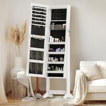 HYLZVN Jewelry Cabinet Mirror Jewelry Organizer With FullLength Mirror Standing Lockable Jewelry Armoire Mirror Organizer Large Storage Capacity Wooden Cosmetic Organizer Storage White - trắng - Xem 9