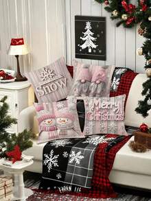 1/2/4 件粉色温暖舒适圣诞枕套，17.7 英寸 X 17.7 英寸，美观实用的拉链装饰套，适用于家庭沙发和卧室 - 彩色 - 查看 7