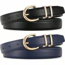 2-Pack Women's Leather Belts For Jeans And Dresses Plus Size - H-黑色+藏青色 - 查看 12