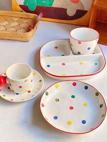 1 Set Dopamine Polka Dot Dinnerware Set, Colorful Glazed Ceramic Mugs, Household Plates And Coffee Cups, Creative Christmas/Birthday Gift